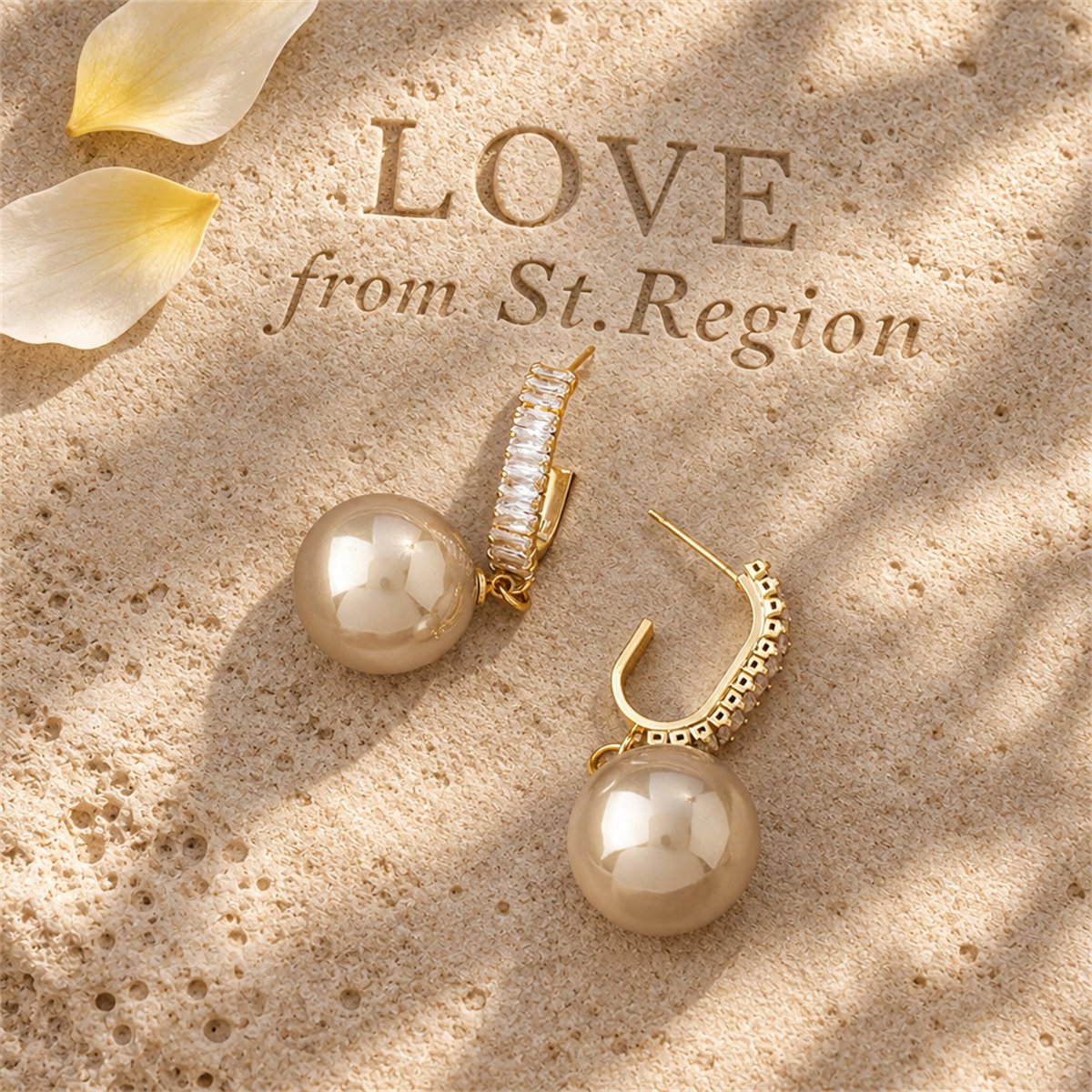 Champagne Pearl and 18K Gold-Plated Drop Earrings, gold drop earrings for women, dainty minimalist design, lifestyle look