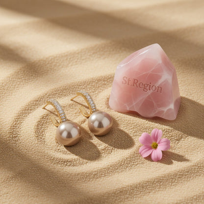 Champagne Pearl and 18K Gold-Plated Drop Earrings, gold drop earrings for women, dainty minimalist design, detail close-up