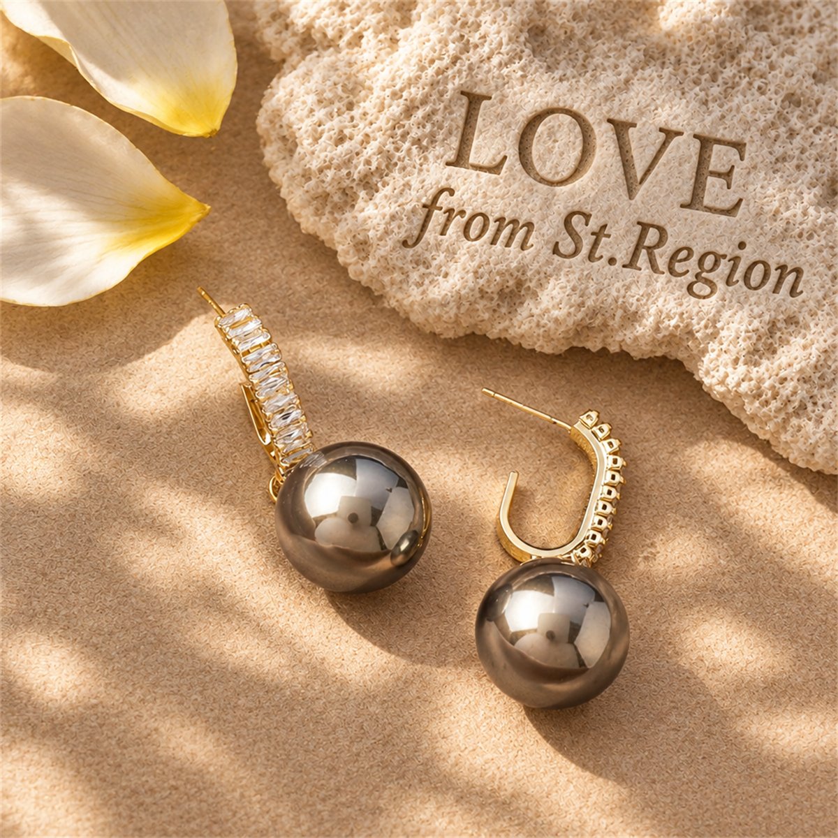 Gray Pearl and 18K Gold-Plated Drop Earrings, gold drop earrings for women, elegant gift for her, lifestyle look
