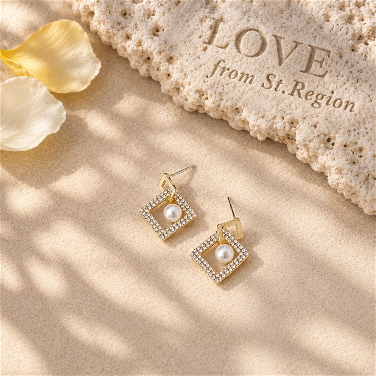 Cubic Zirconia and Pearl Interlocked Rhombus Drop Earrings, drop earrings for women, elegant gift for her, lifestyle look
