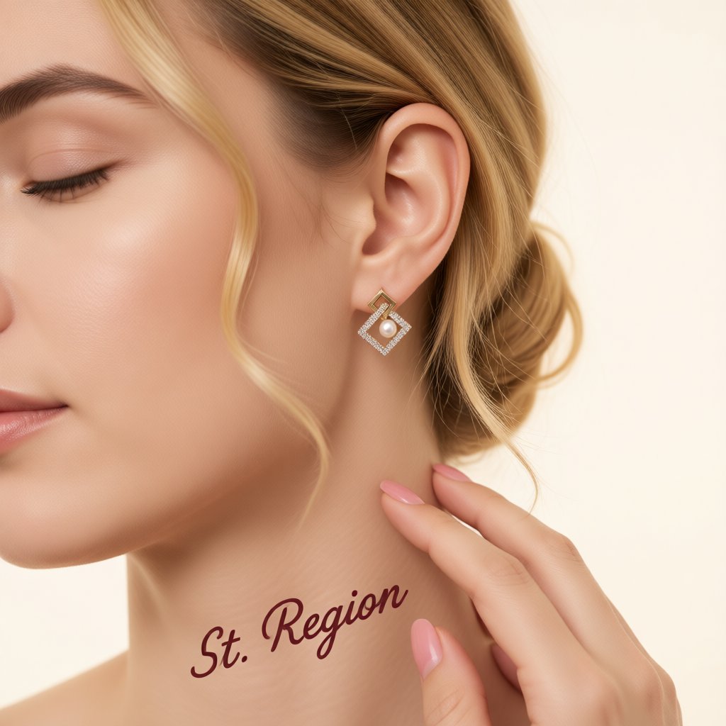 Cubic Zirconia and Pearl Interlocked Rhombus Drop Earrings, drop earrings for women, elegant gift for her, styled look