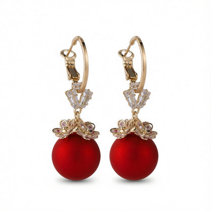 Red Resin and Cubic Zirconia 18k Gold-Plated Flower Huggie Earrings, gold huggie earrings, everyday style, side view