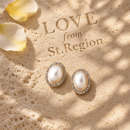 Cubic Zirconia and Pearl Oval Halo Stud Earrings, stud earrings for women, elegant gift for her, lifestyle look