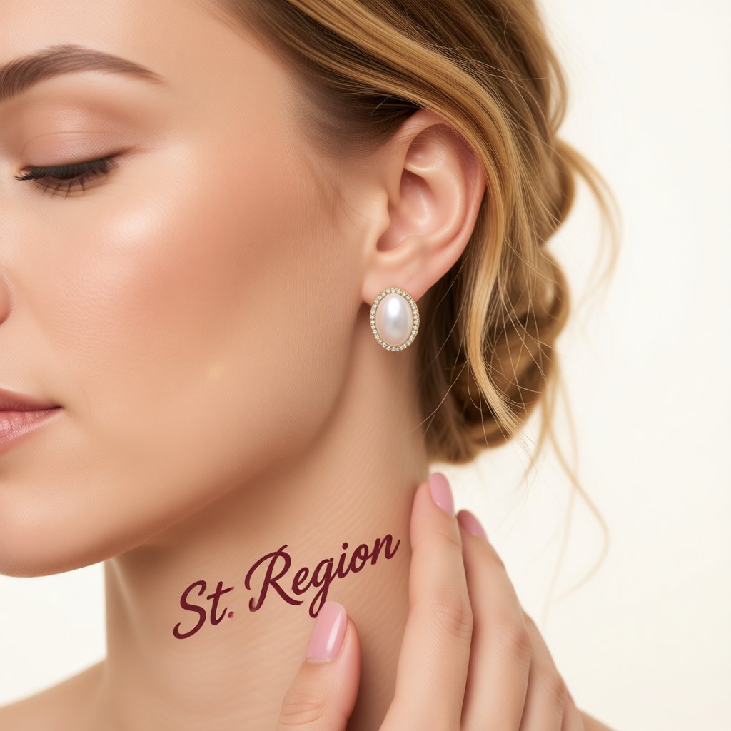 Cubic Zirconia and Pearl Oval Halo Stud Earrings, stud earrings for women, elegant gift for her, styled look