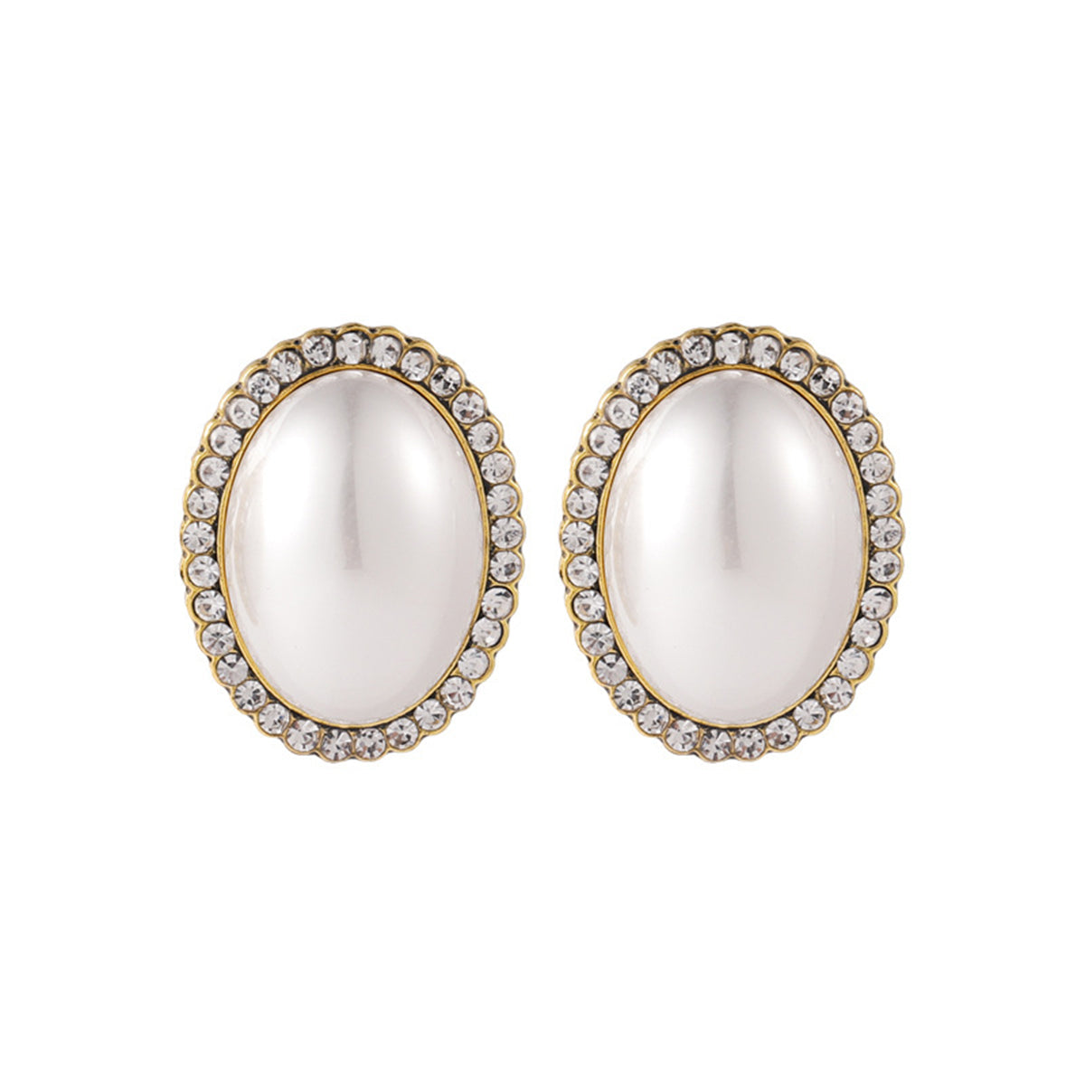 Cubic Zirconia and Pearl Oval Halo Stud Earrings, stud earrings for women, elegant gift for her, side view