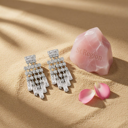Crystal and Cubic Zirconia Silver-Plated Chandelier Drop Earrings, silver drop earrings for women, detail close-up