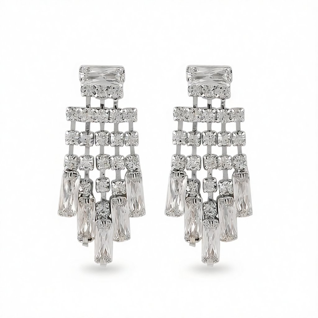 Crystal and Cubic Zirconia Silver-Plated Chandelier Drop Earrings, silver drop earrings for women, side view