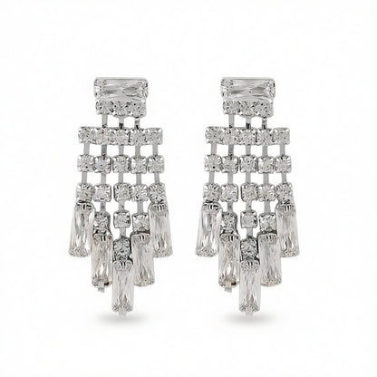 Crystal and Cubic Zirconia Silver-Plated Chandelier Drop Earrings, silver drop earrings for women, side view