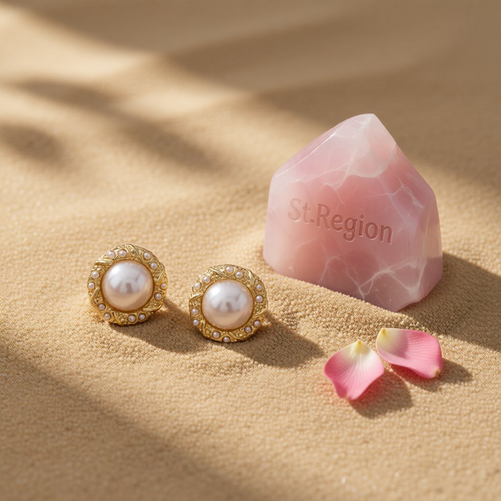 Pearl and 18K Gold-Plated Round Stud Earrings, gold stud earrings for women, vintage-inspired design, detail close-up