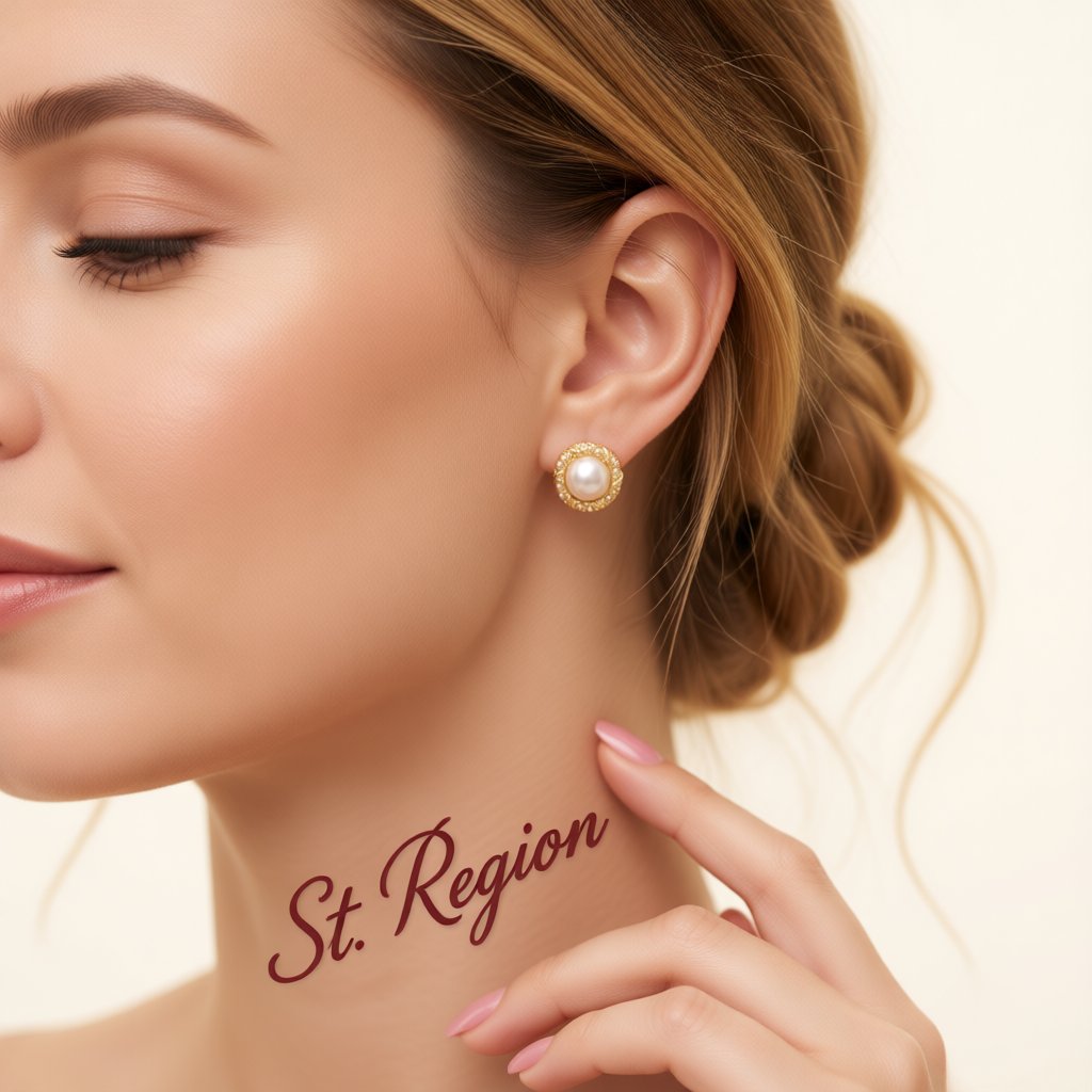 Pearl and 18K Gold-Plated Round Stud Earrings, gold stud earrings for women, vintage-inspired design, styled look