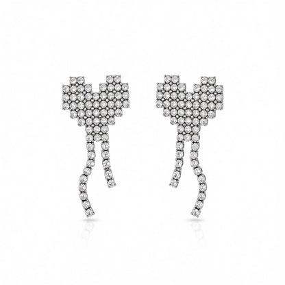 Cubic Zirconia and Silver-Plated Heart Tassel Drop Earrings, silver drop earrings for women, side view