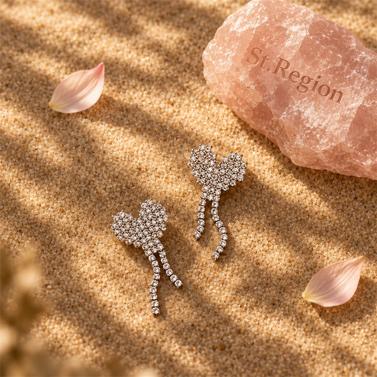 Cubic Zirconia and Silver-Plated Heart Tassel Drop Earrings, silver drop earrings for women, detail close-up