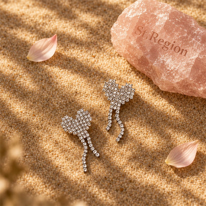 Cubic Zirconia and Silver-Plated Heart Tassel Drop Earrings, silver drop earrings for women, detail close-up