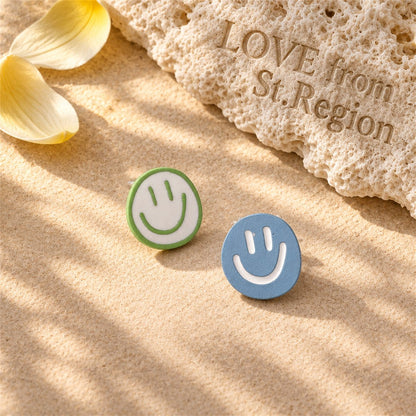 Blue and Green Mismatched Smiley Stud Earrings, stud earrings for women, elegant gift for her, lifestyle look