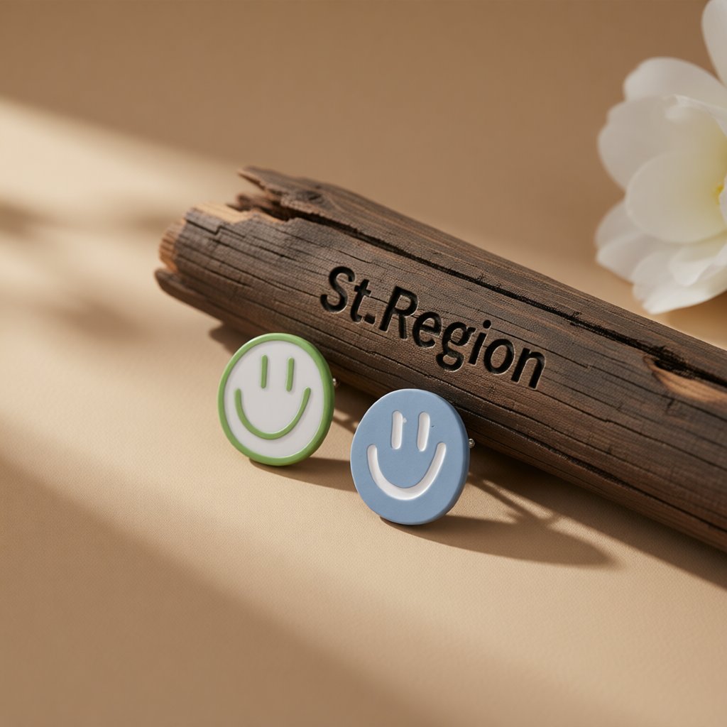 Blue and Green Mismatched Smiley Stud Earrings, stud earrings for women, elegant gift for her, front view