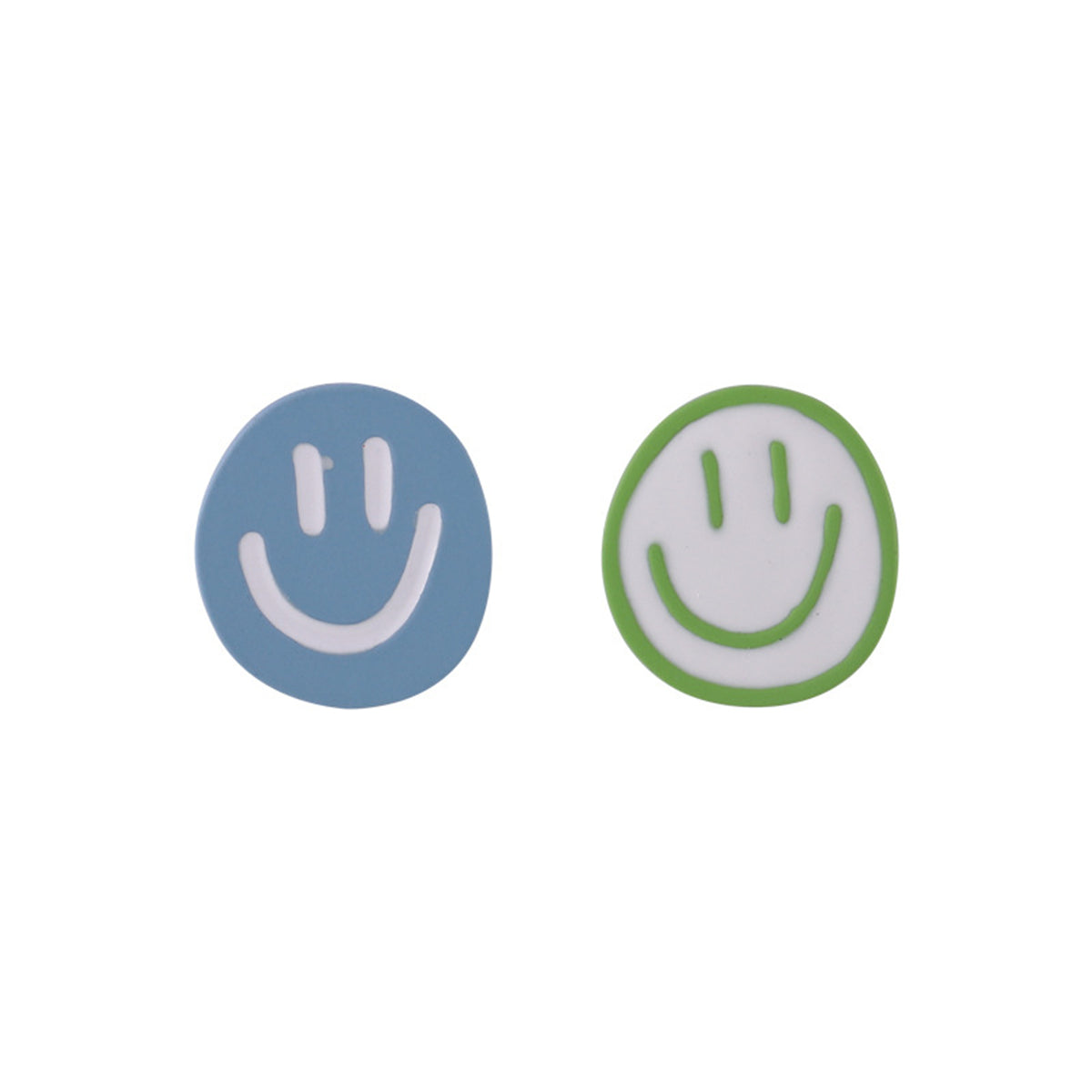 Blue and Green Mismatched Smiley Stud Earrings, stud earrings for women, elegant gift for her, side view