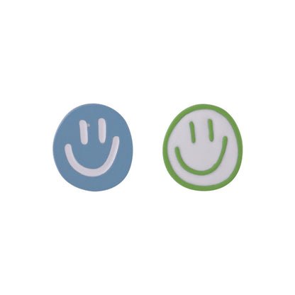 Blue and Green Mismatched Smiley Stud Earrings, stud earrings for women, elegant gift for her, side view