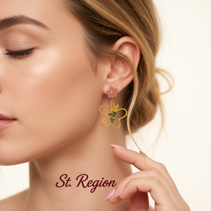 Yellow and Pink Flower Butterfly Drop Earrings, drop earrings for women, elegant gift for her, styled look