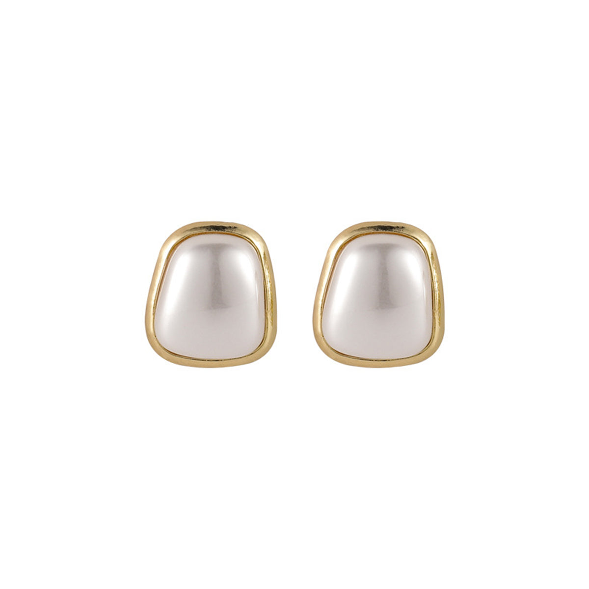 Pearl and 18K Gold-Plated Rectangle Stud Earrings, gold stud earrings for women, botanical inspired, side view