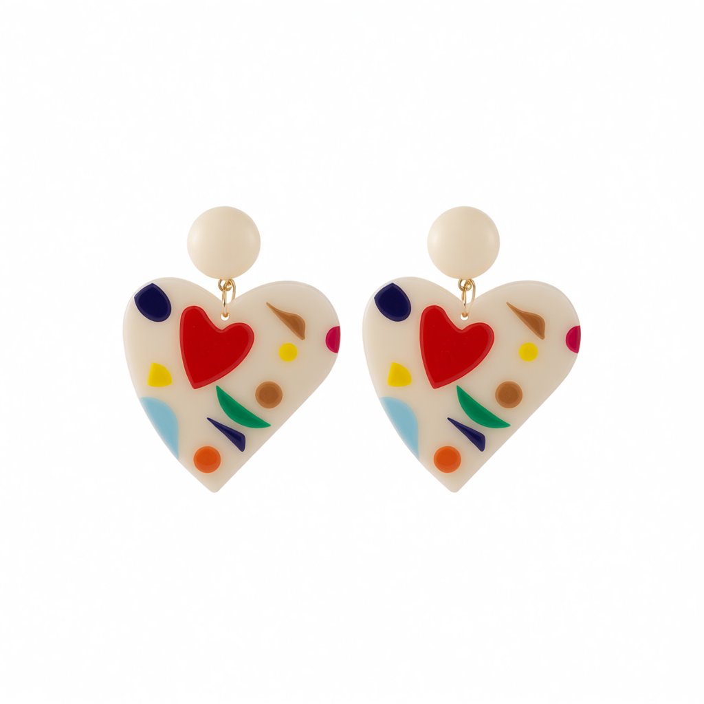Ivory Resin and Red Acrylic 18K Gold-Plated Heart Drop Earrings, gold drop earrings for women, side view