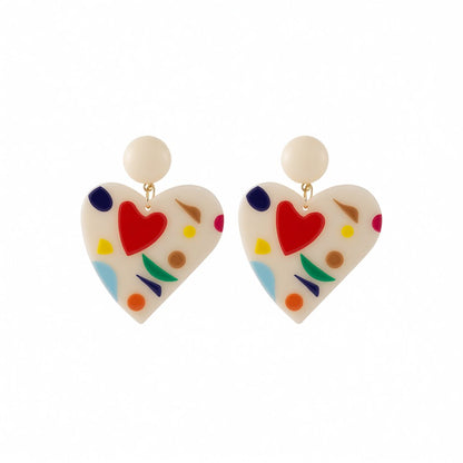 Ivory Resin and Red Acrylic 18K Gold-Plated Heart Drop Earrings, gold drop earrings for women, side view