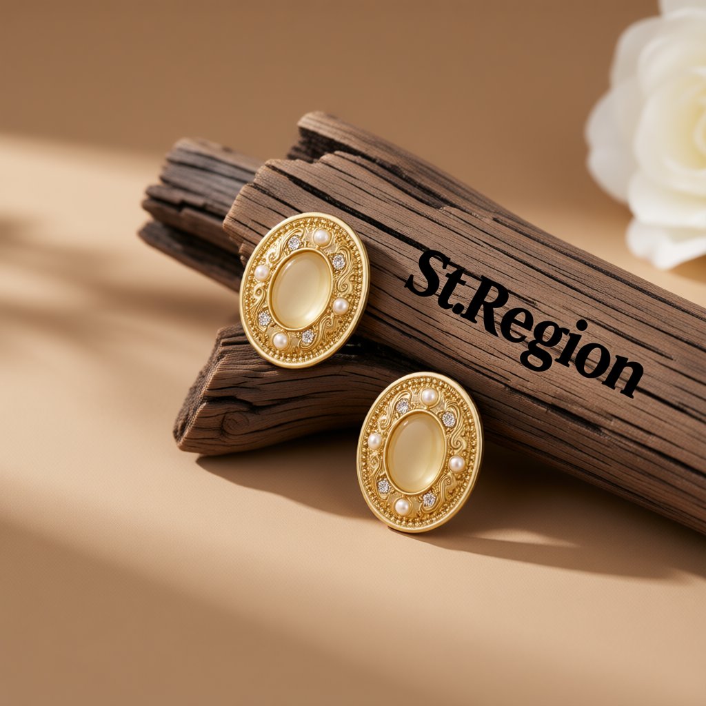 Yellow Cats Eye and Pearl 18K Gold-Plated Oval Stud Earrings, gold stud earrings for women, front view