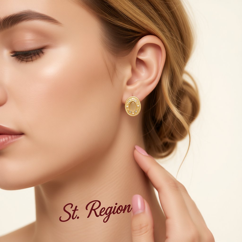 Yellow Cats Eye and Pearl 18K Gold-Plated Oval Stud Earrings, gold stud earrings for women, styled look