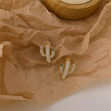 Enamel & 18k Gold-Plated Cactus Stud Earring