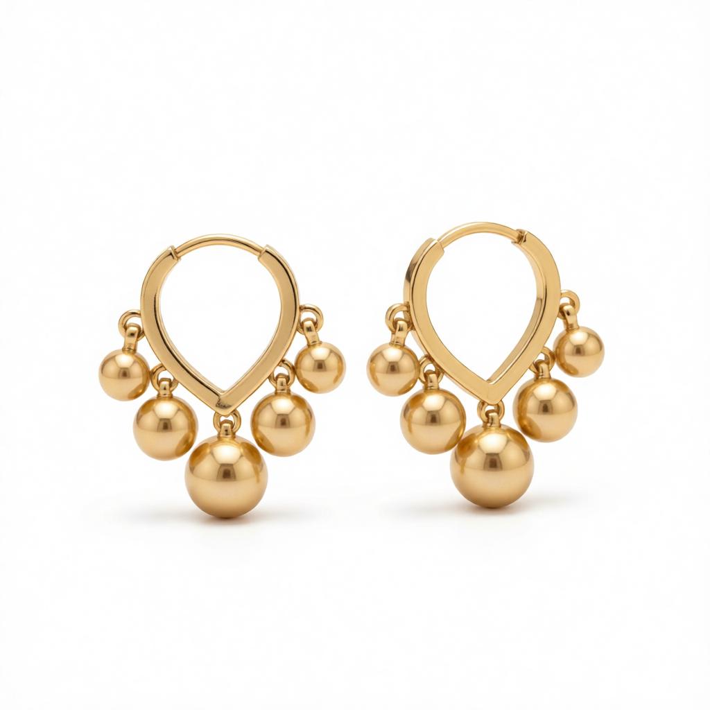 18K Gold-Plated Ball Tassel Teardrop Huggie Earrings, gold huggie earrings, elegant gift for her, side view