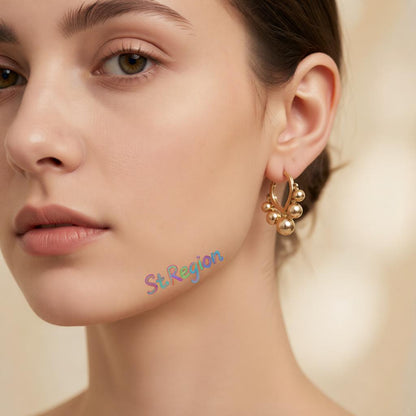 18K Gold-Plated Ball Tassel Teardrop Huggie Earrings, gold huggie earrings, elegant gift for her, styled look