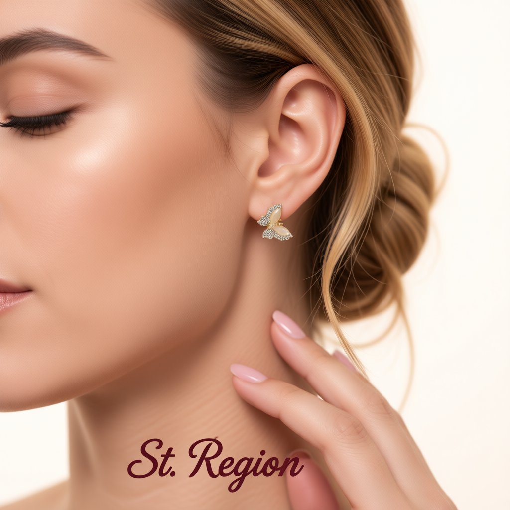 Cubic Zirconia and Cats Eye Butterfly Stud Earrings, stud earrings for women, elegant gift for her, styled look