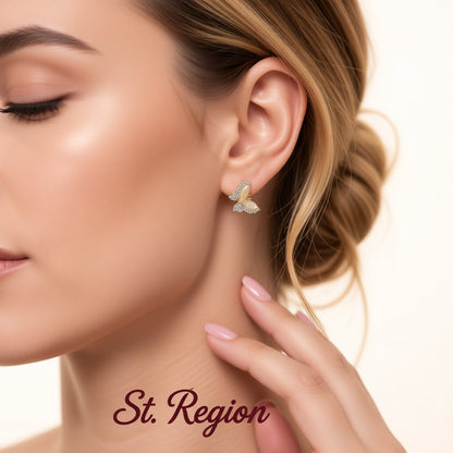 Cubic Zirconia and Cats Eye Butterfly Stud Earrings, stud earrings for women, elegant gift for her, styled look