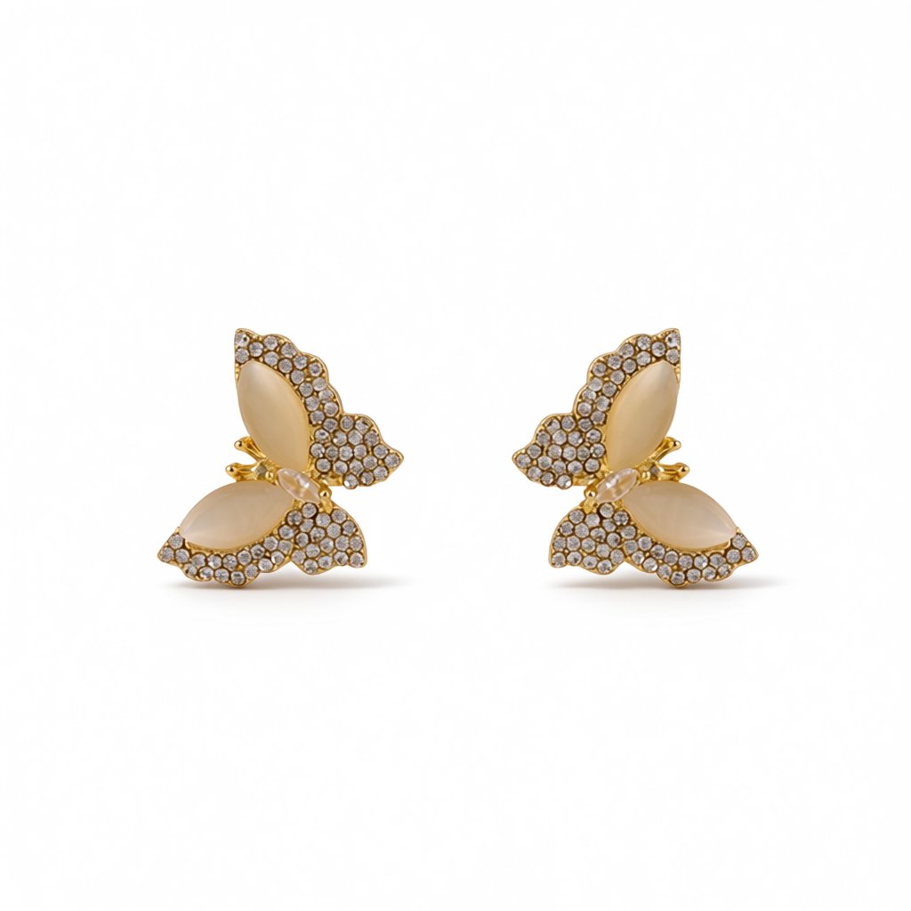 Cubic Zirconia and Cats Eye Butterfly Stud Earrings, stud earrings for women, elegant gift for her, side view