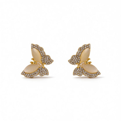 Cubic Zirconia and Cats Eye Butterfly Stud Earrings, stud earrings for women, elegant gift for her, side view