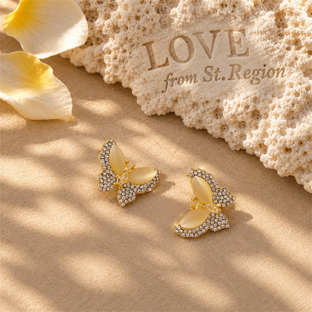 Cubic Zirconia and Cats Eye Butterfly Stud Earrings, stud earrings for women, elegant gift for her, lifestyle look