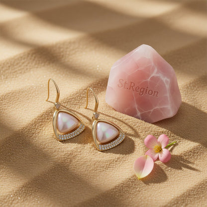 Pearl and Cubic Zirconia 18K Gold-Plated Open-Triangle Drop Earrings, gold drop earrings for women, detail close-up