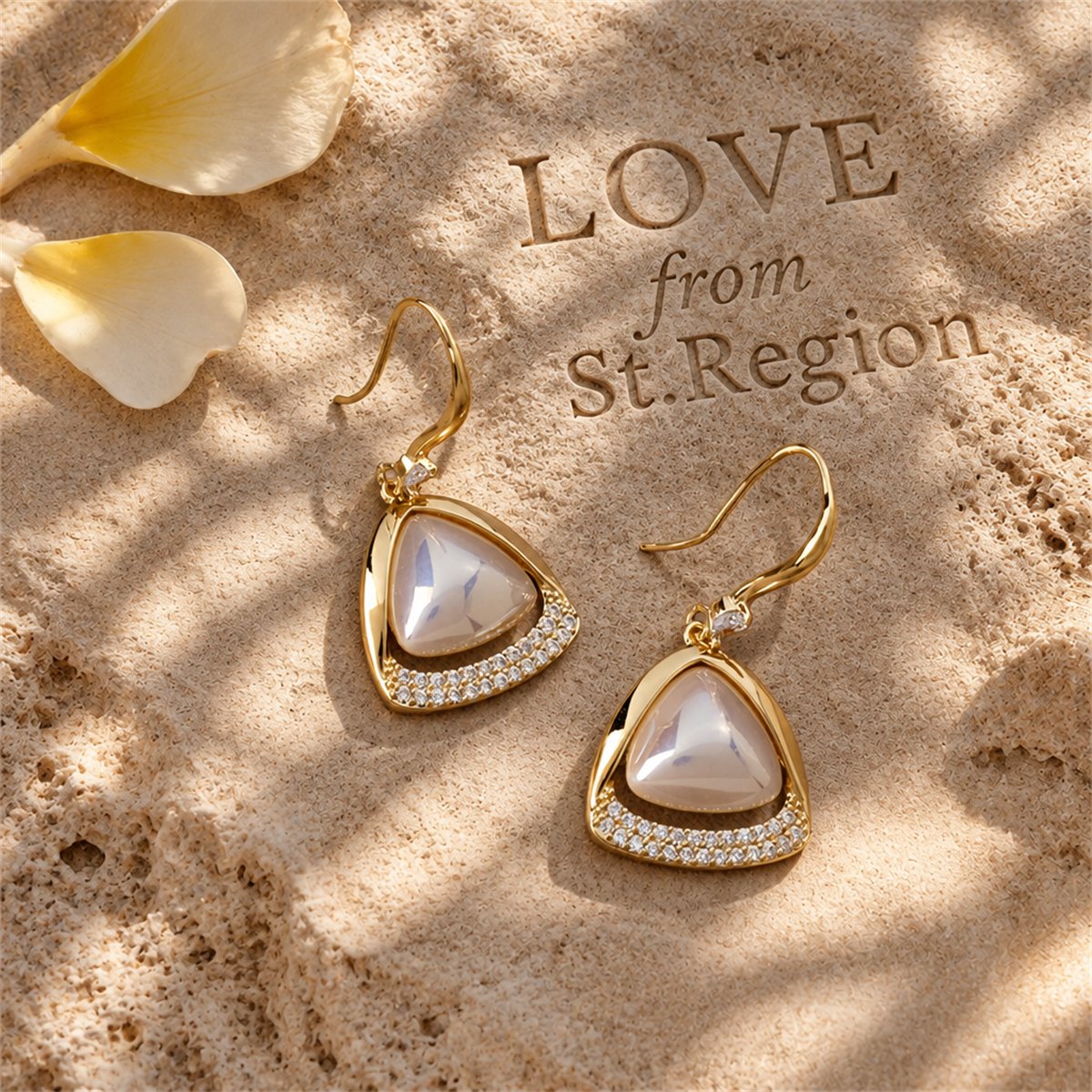 Pearl and Cubic Zirconia 18K Gold-Plated Open-Triangle Drop Earrings, gold drop earrings for women, lifestyle look