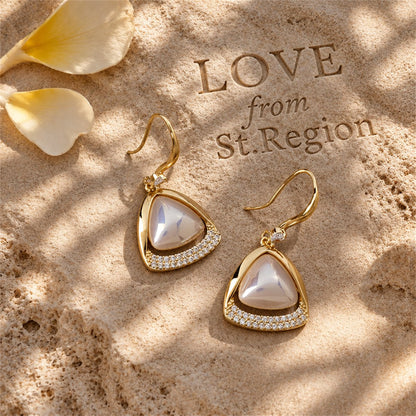 Pearl and Cubic Zirconia 18K Gold-Plated Open-Triangle Drop Earrings, gold drop earrings for women, lifestyle look
