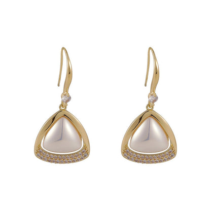 Pearl and Cubic Zirconia 18K Gold-Plated Open-Triangle Drop Earrings, gold drop earrings for women, side view