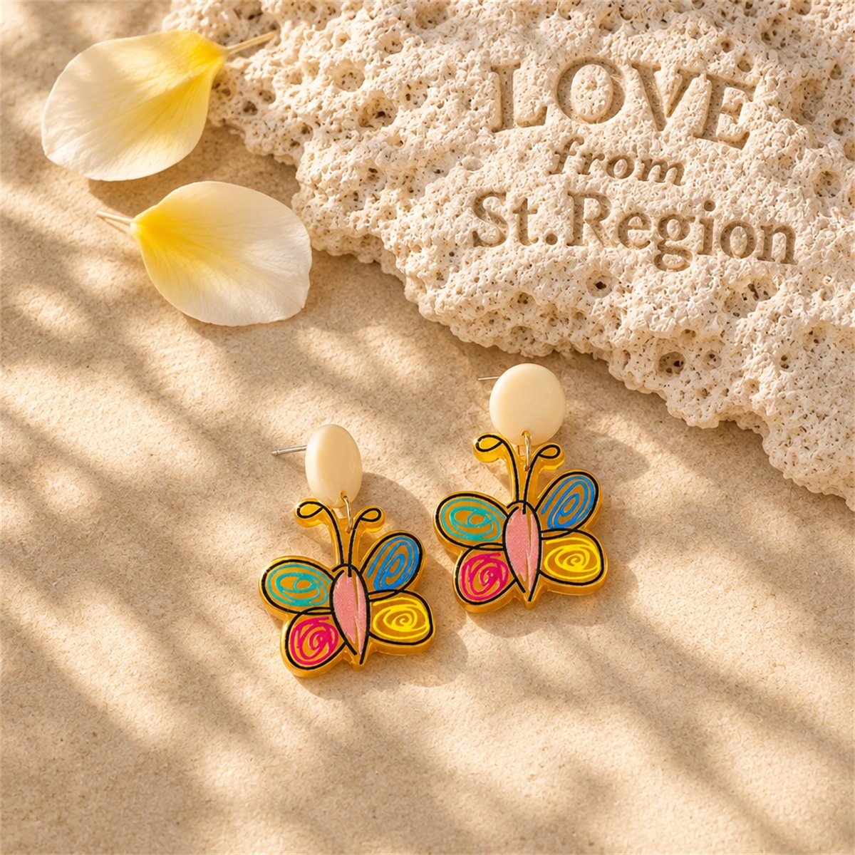 Yellow and Red Acrylic Tiered Butterfly Drop Earrings, drop earrings for women, elegant gift for her, lifestyle look