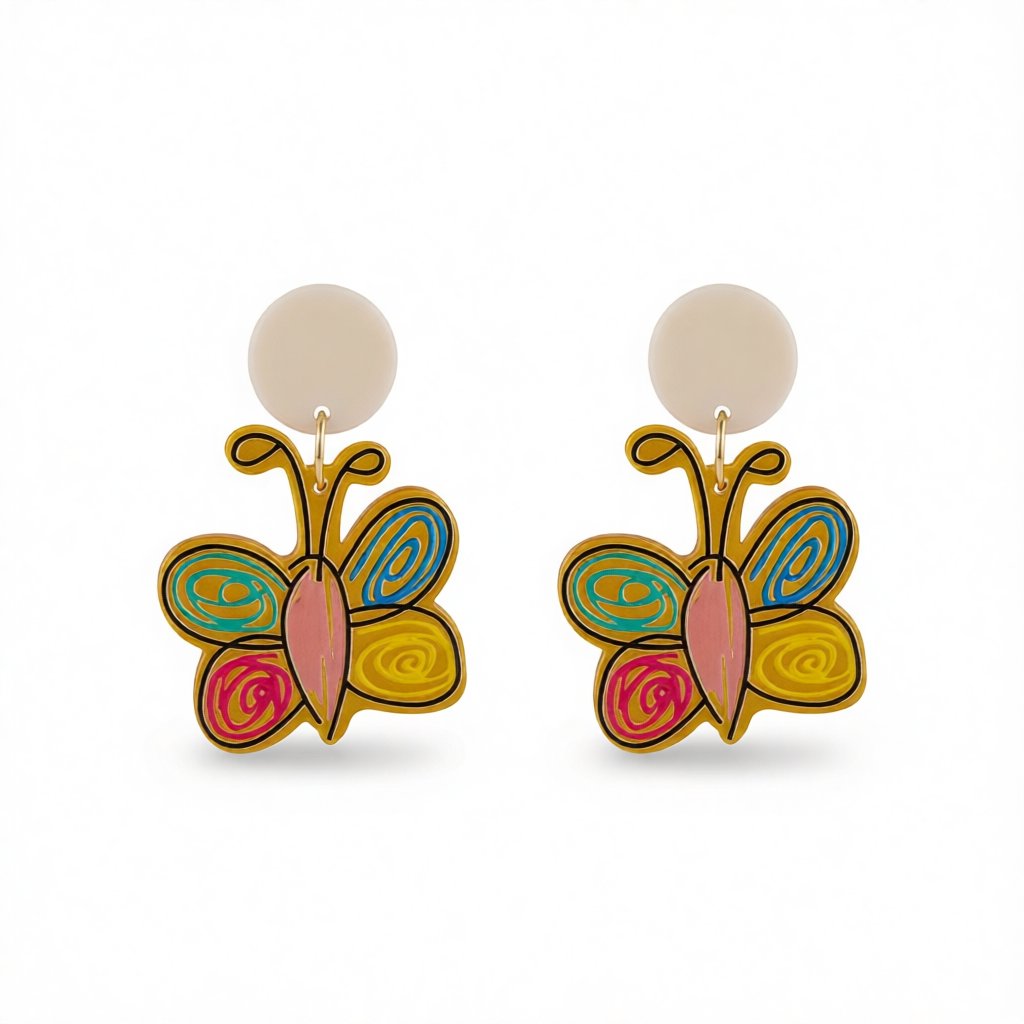 Yellow and Red Acrylic Tiered Butterfly Drop Earrings, drop earrings for women, elegant gift for her, side view