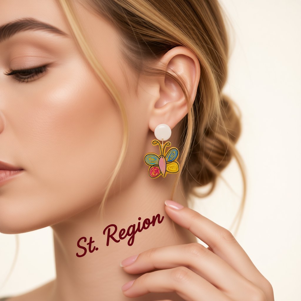 Yellow and Red Acrylic Tiered Butterfly Drop Earrings, drop earrings for women, elegant gift for her, styled look