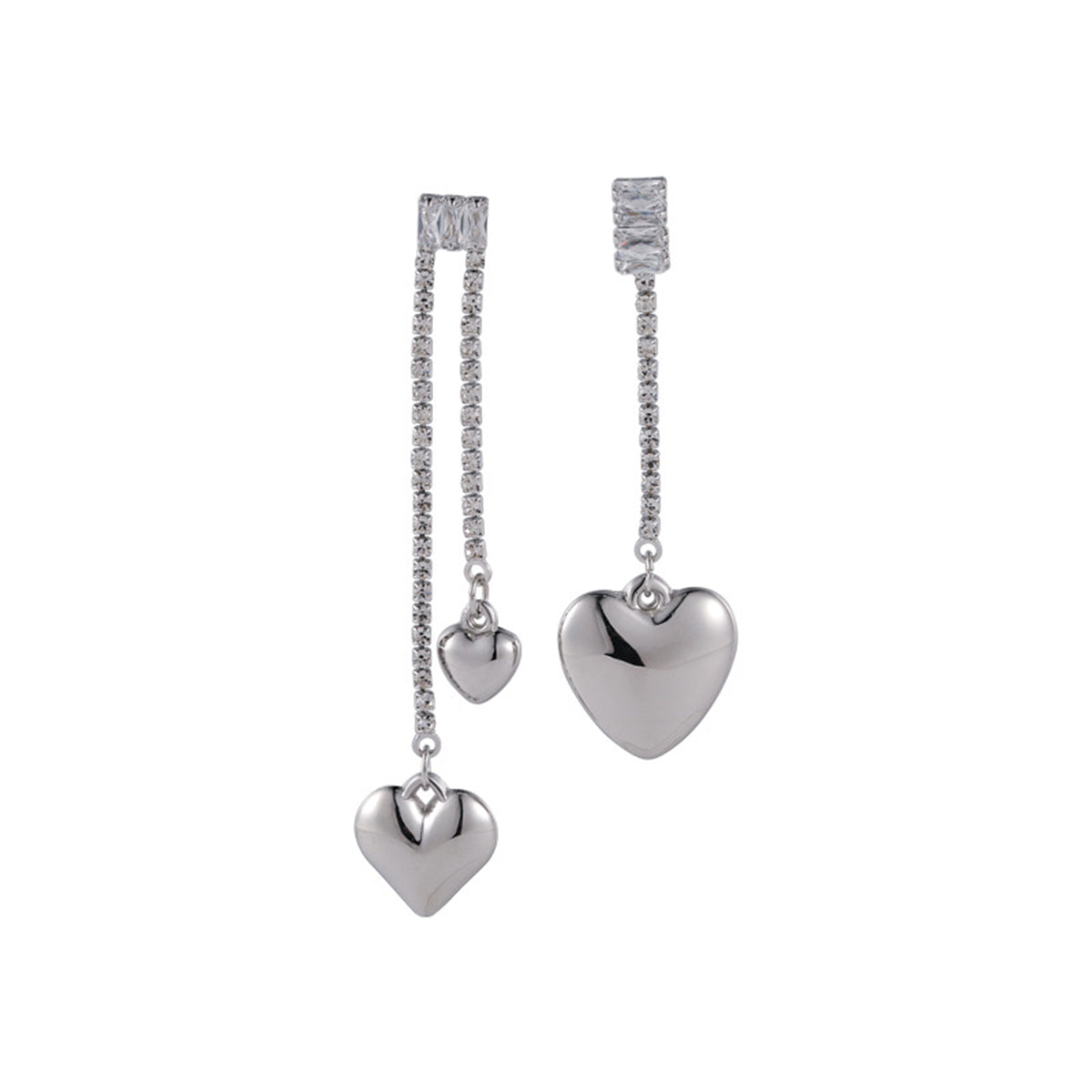 Cubic Zirconia and Silver-Plated Asymmetric Heart Drop Earrings, silver drop earrings for women, side view