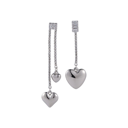 Cubic Zirconia and Silver-Plated Asymmetric Heart Drop Earrings, silver drop earrings for women, side view