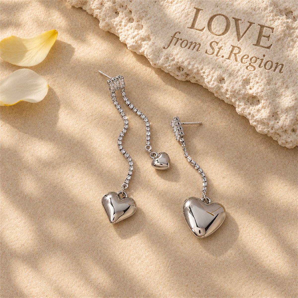 Cubic Zirconia and Silver-Plated Asymmetric Heart Drop Earrings, silver drop earrings for women, lifestyle look