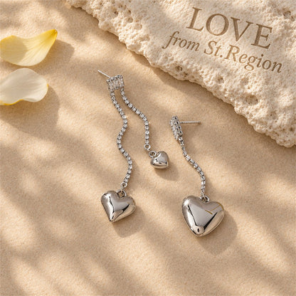 Cubic Zirconia and Silver-Plated Asymmetric Heart Drop Earrings, silver drop earrings for women, lifestyle look
