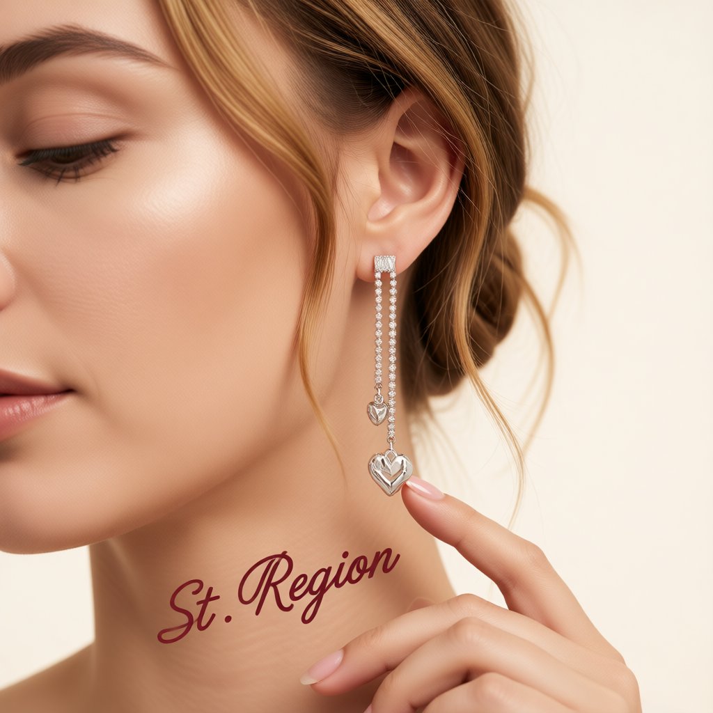 Cubic Zirconia and Silver-Plated Asymmetric Heart Drop Earrings, silver drop earrings for women, styled look