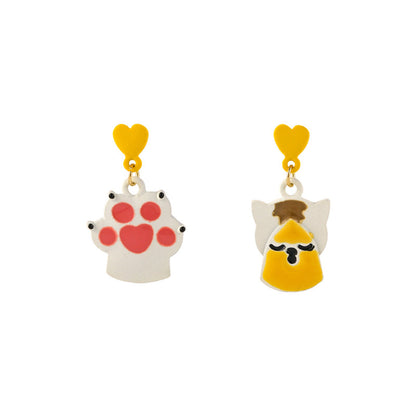 Yellow and White Cat and Paw Drop Earrings, drop earrings for women, botanical inspired, side view