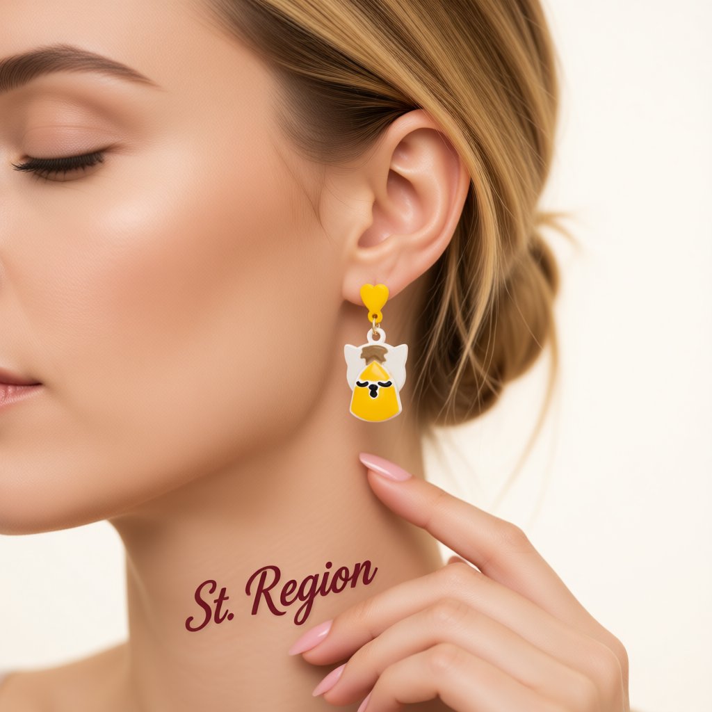 Yellow and White Cat and Paw Drop Earrings, drop earrings for women, botanical inspired, styled look