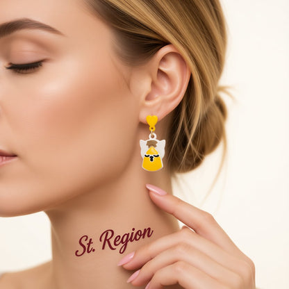 Yellow and White Cat and Paw Drop Earrings, drop earrings for women, botanical inspired, styled look